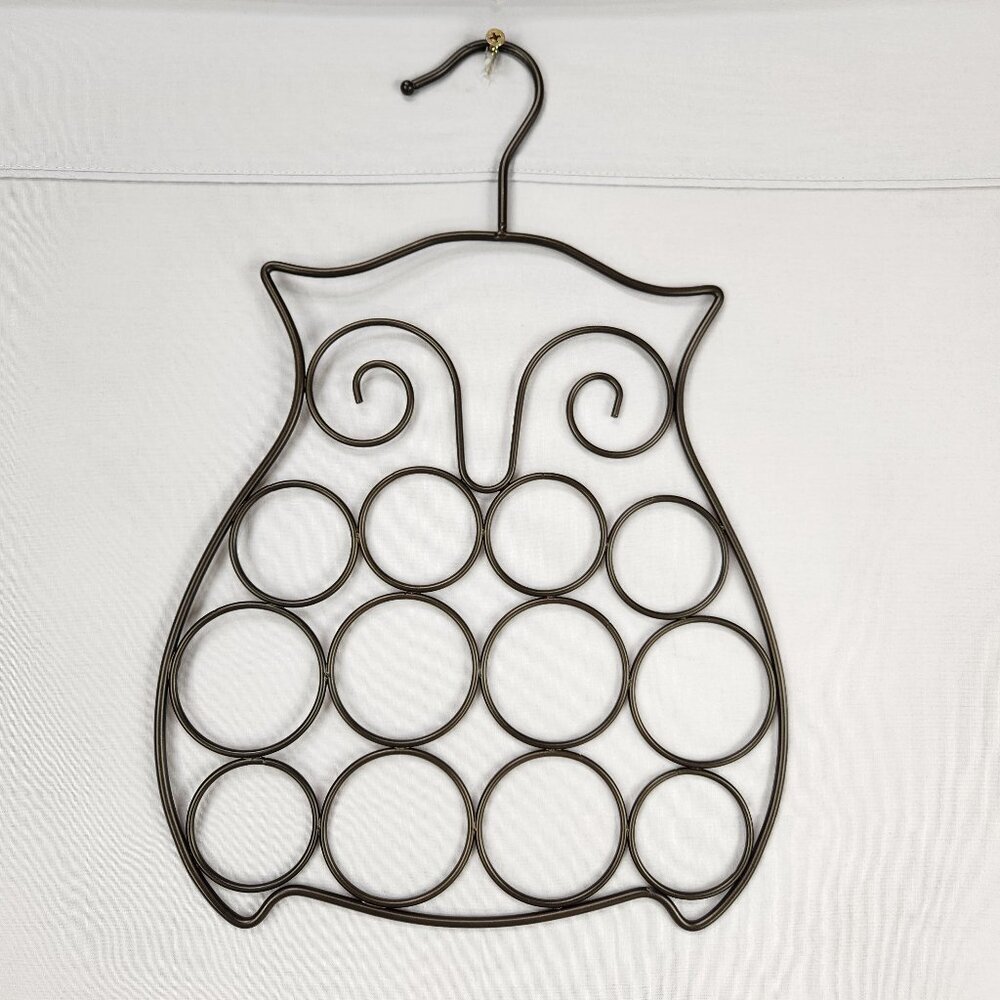 Metal Owl Figural Scarf Belt Hanger Holder Accessory Organizer Dark Olive Brown